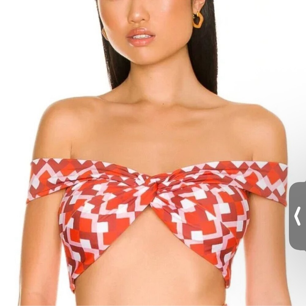 Silvia Tcherassi Gavi Off The Shoulder Twist Geometric Route Bikini Top Medium